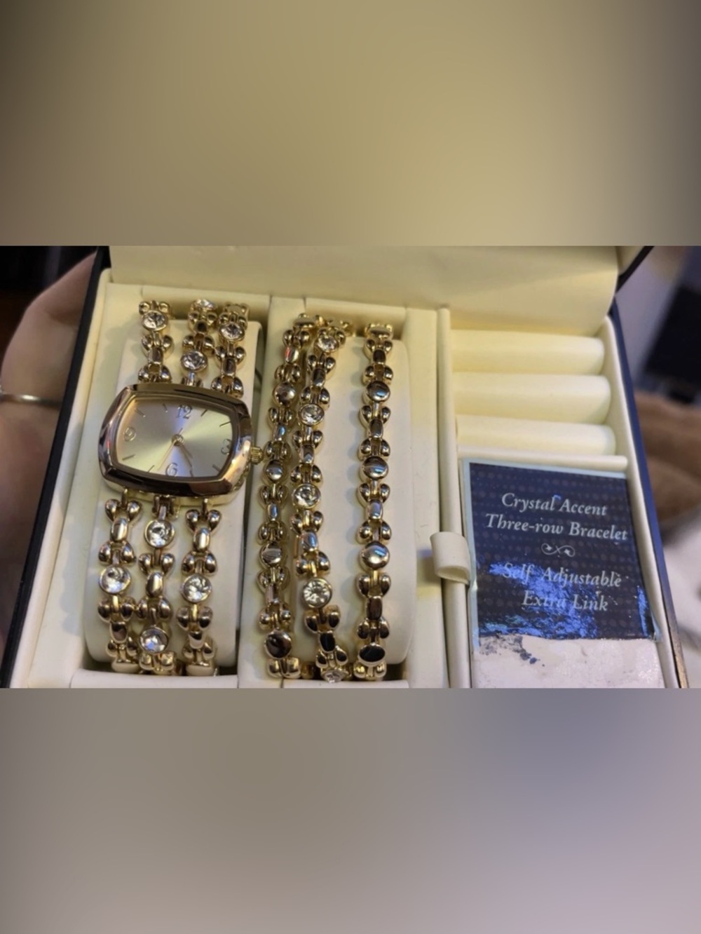 Christian Benet Gold Tone Crystal Watch and Bracelet Set in Jewelry Box NIB